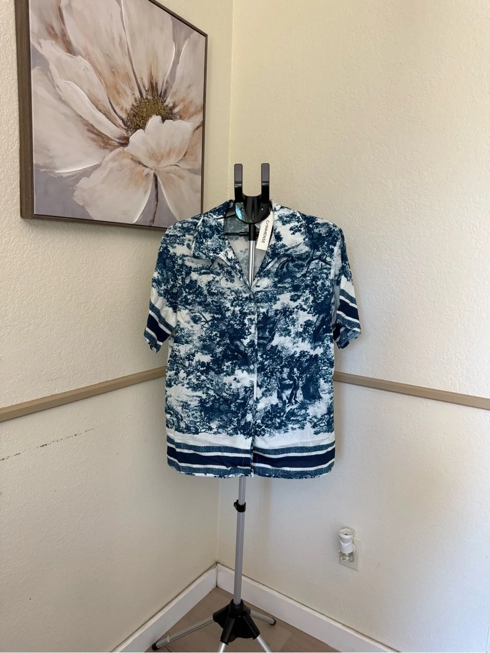 Commense Blue Printed Contrast Trim Shorts Set S | European Summer Co-Ord